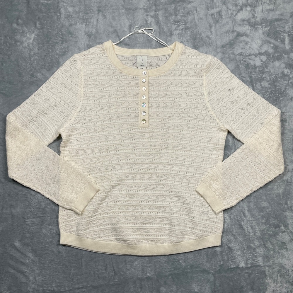 Joie Henley Soft Sweater Womens Ivory Pointelle Knit Long Sleeve Button Front M